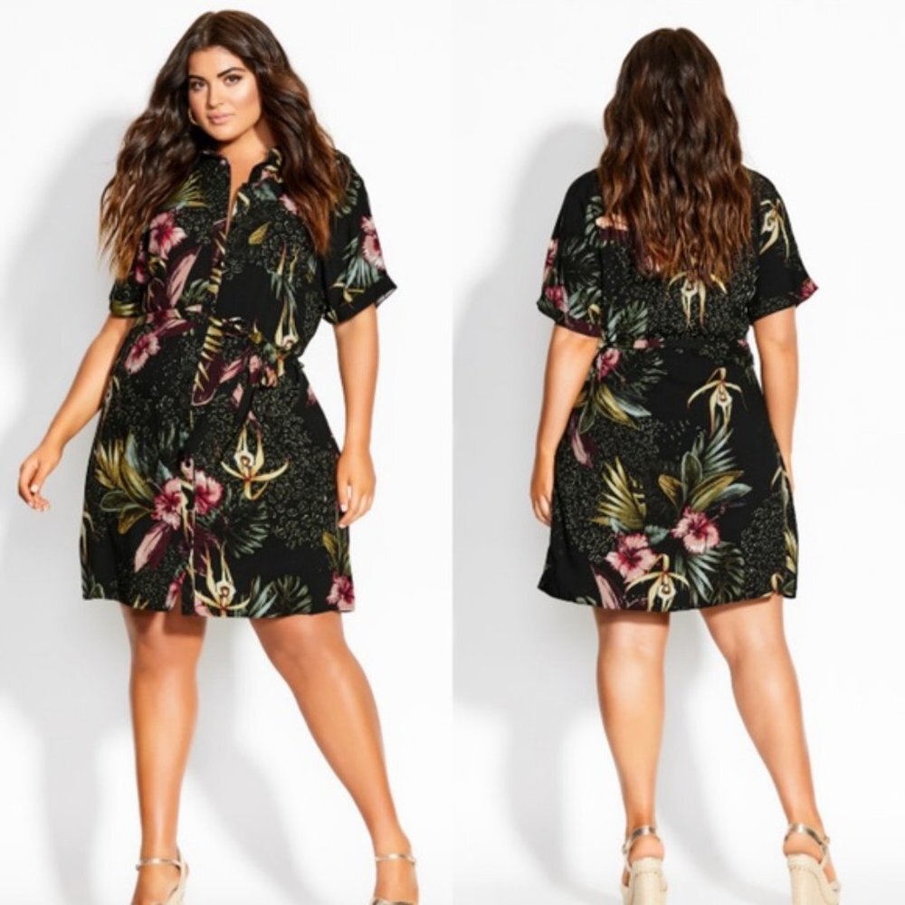 City Chic Phucket Tropical Button Front Floral Shirt Dress Womens Size 18 NWT